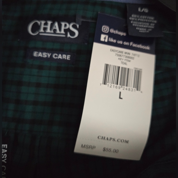 NWT Chaps Dark Green Checkered Button Down Shirt size L - Picture 9 of 10